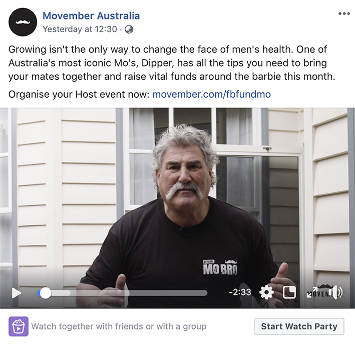 Movember Facebook Watch Party campaign with Dipper