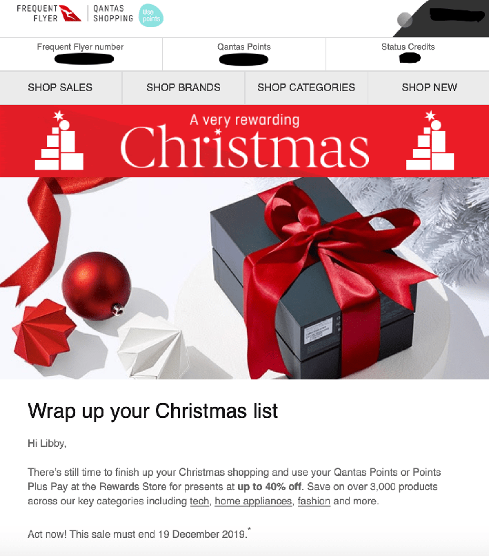 qantas discount email christmas offer