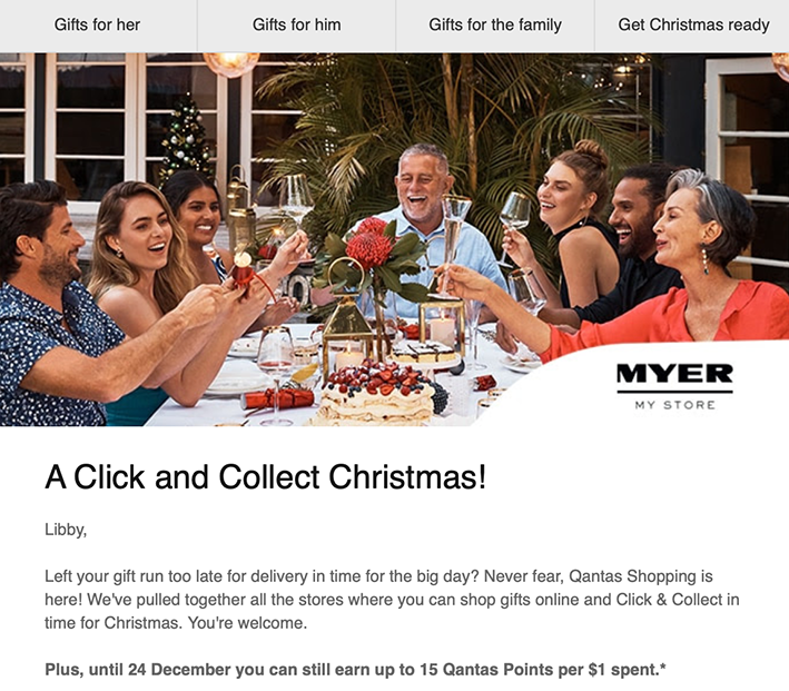 qantas myer click and collect email offer