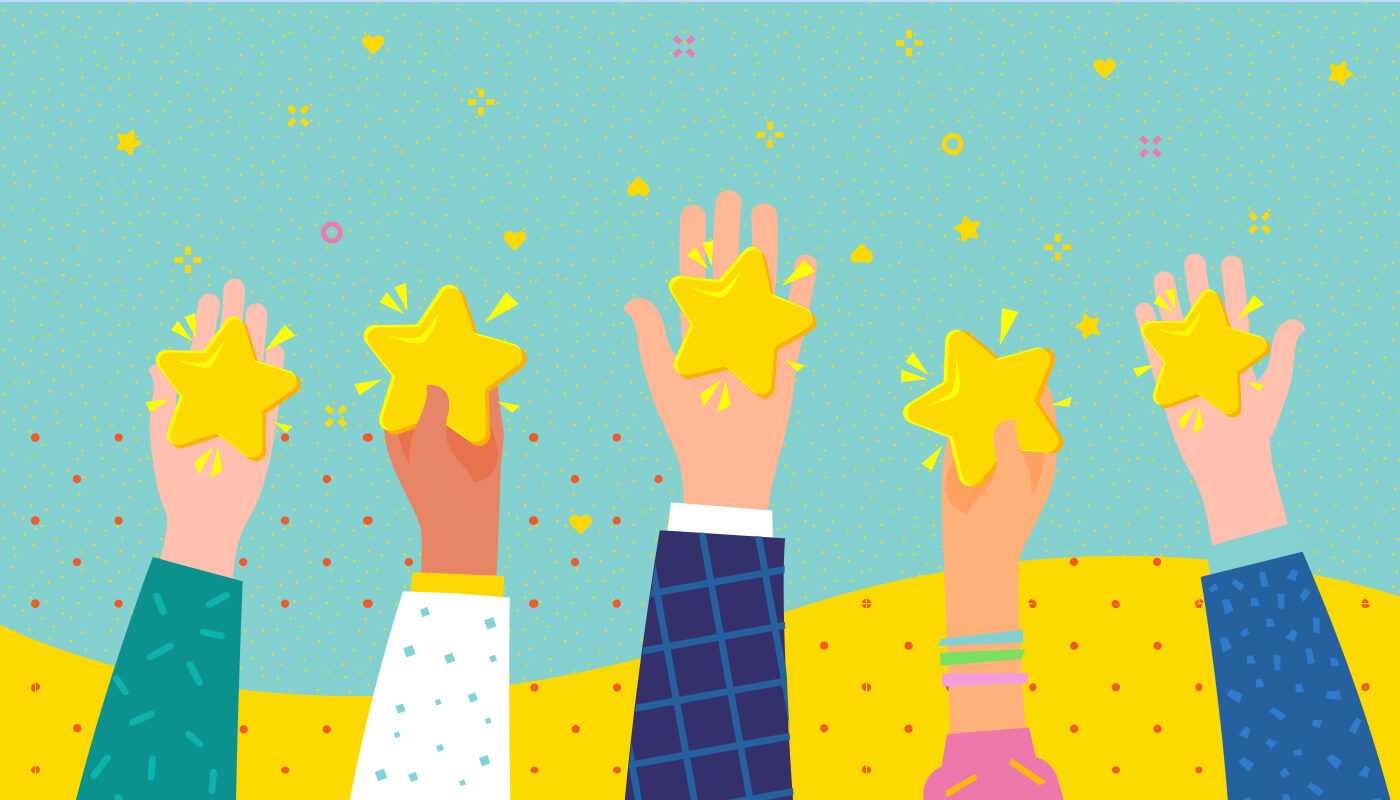 vector of five hands each holding a golden star