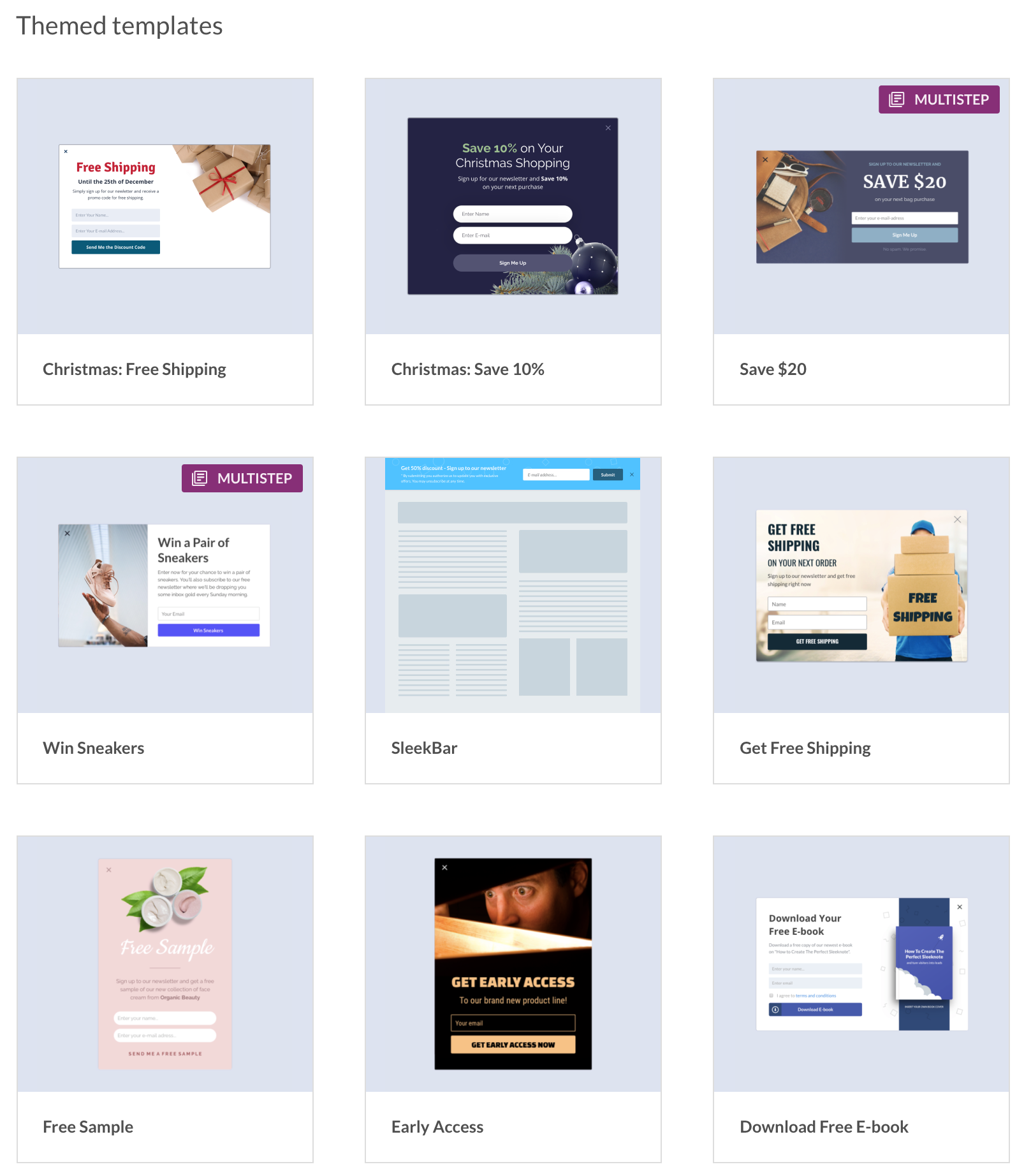 Sleeknote exit-intent pop-up builder templates
