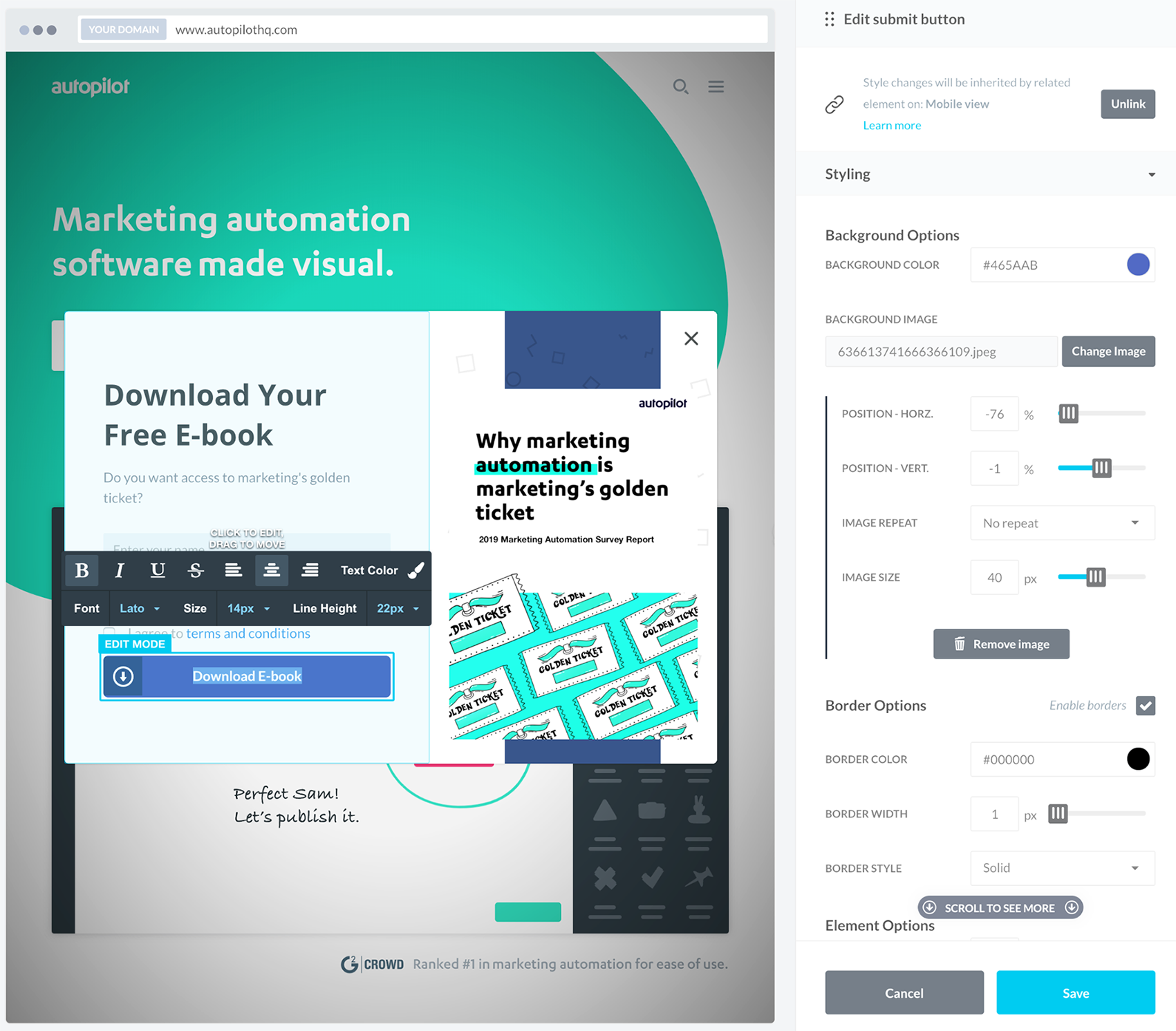 Sleeknote pop-up builder UI