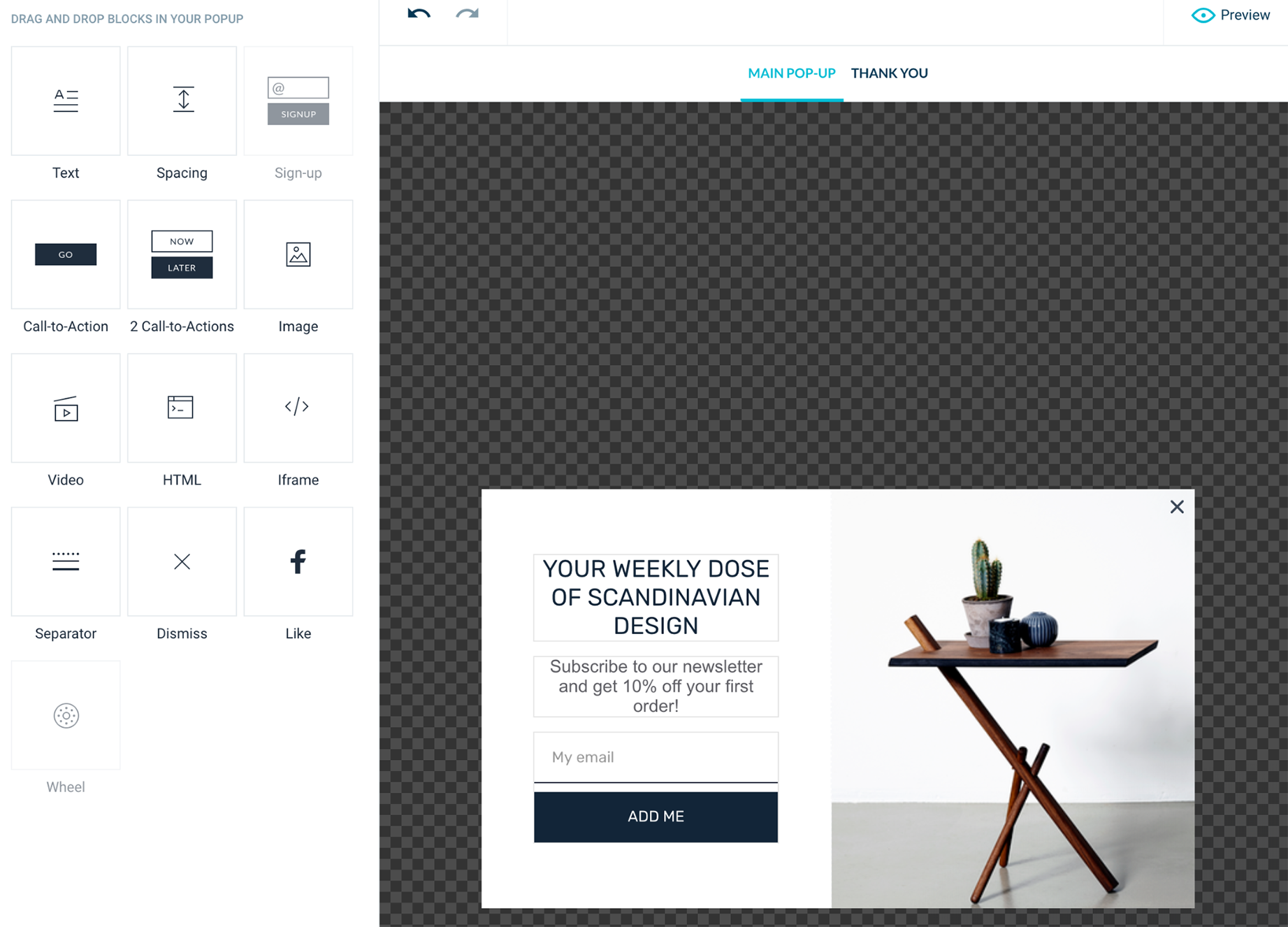 WisePops exit-intent pop-up builder UI
