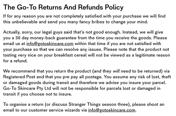 go-to skincare return policy