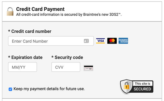 Credit card payment screen with