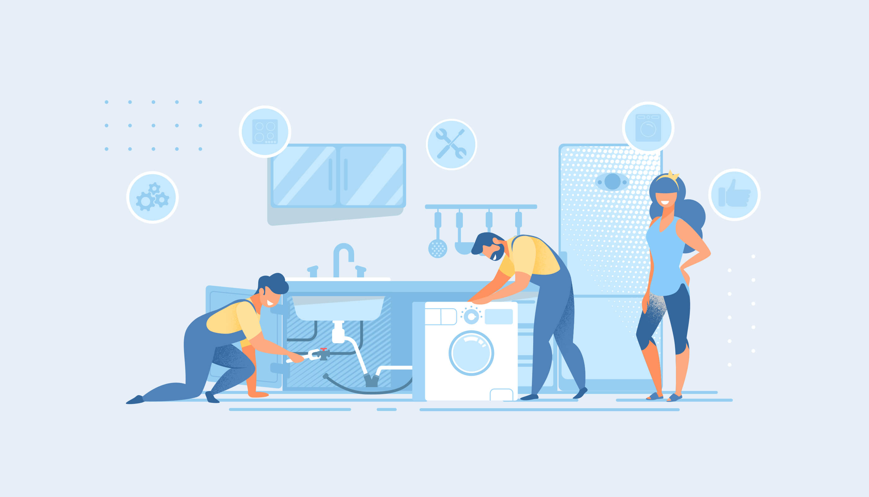 illustration of tradespeople working to repair a kitchen