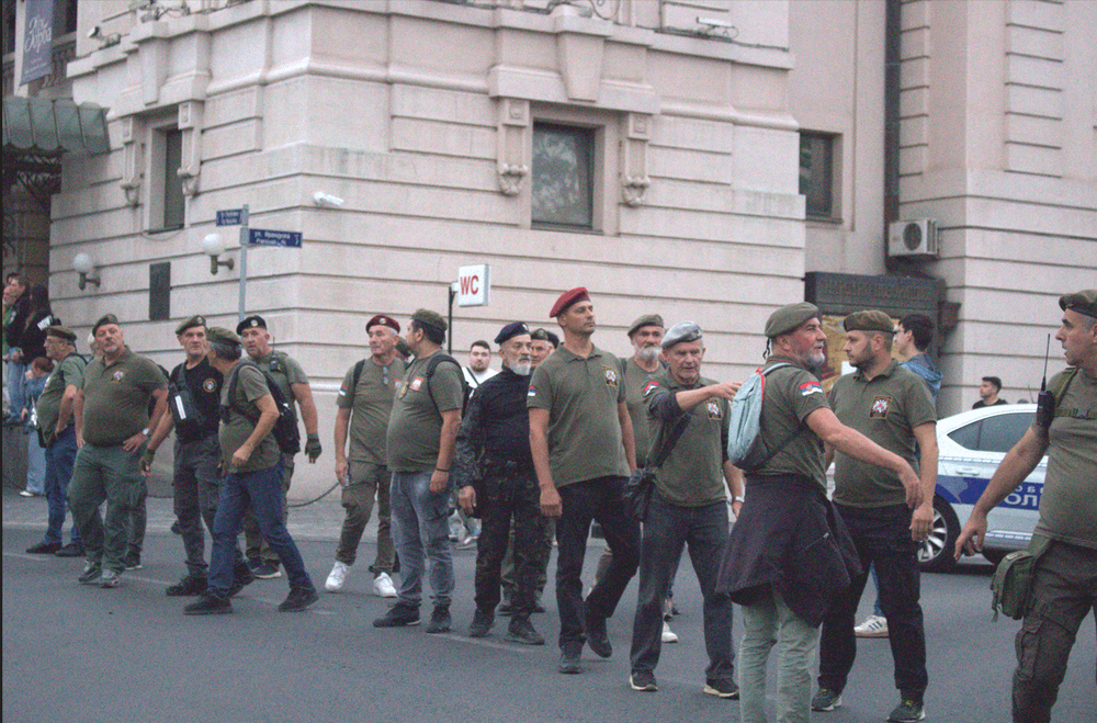 A group of war veterans during the gathering in central Belgrade for the submission of the Student List