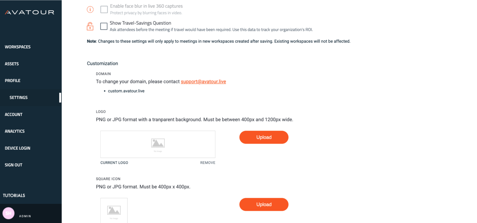 Avatour Web Console - Main Menu Item Settings (2 of 2)