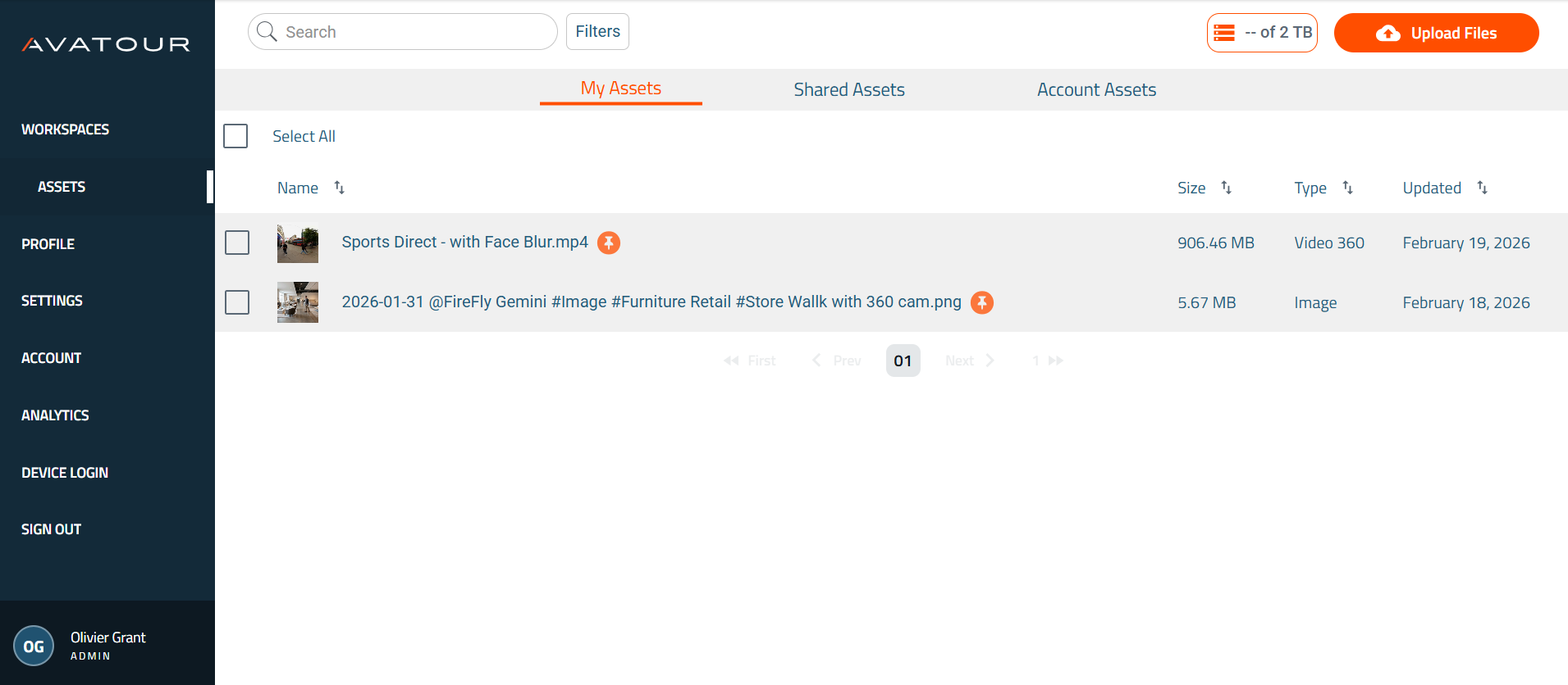 Avatour Web Console - Main Menu Item Assets
