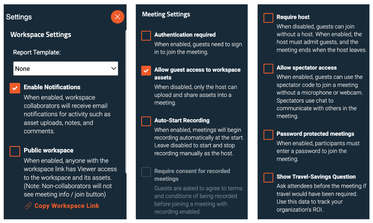 Avatour Settings - Workspace View