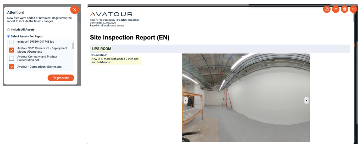 Avatour Workspace Report and Asset Selection