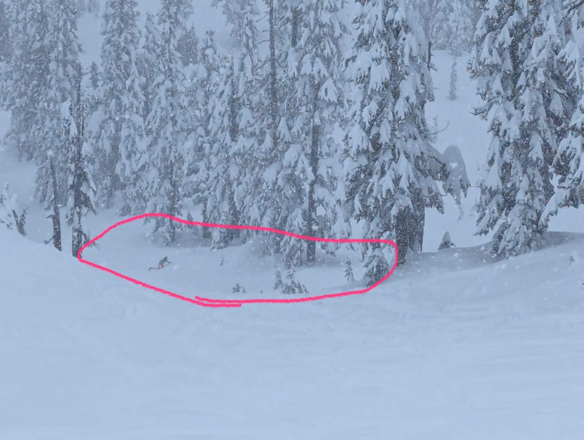 Run out zone with skier digging out their gear