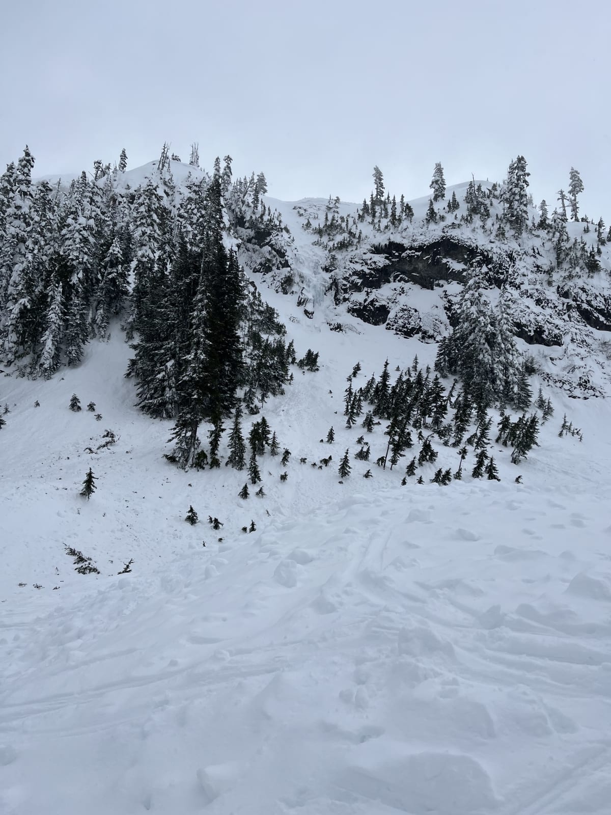View of the large slide that went over the frozen waterfall and crossed the skin track.