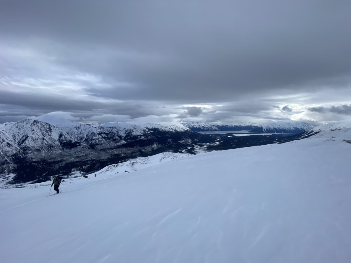 Committing to skiing at treeline in this area requires some complex terrain management to get back out of the valley and back to the sled.