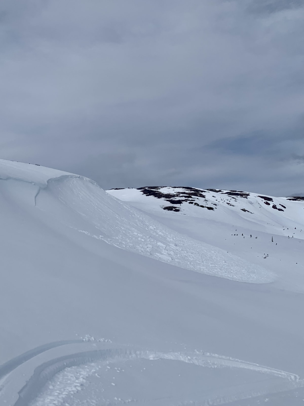 More recent cornice fall, from a northeast ridgeline