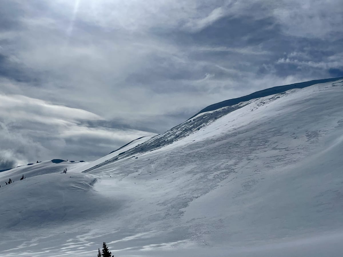 Another recent cornice fall, on a similar slope. 