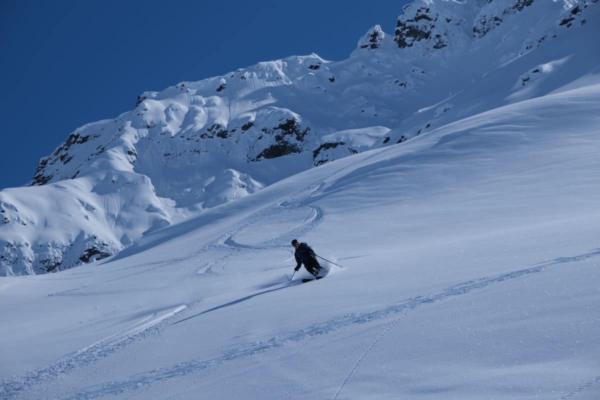 Surface conditions were excellent but we avoided steep slopes with a shallow snowpack that could act as trigger points. 
