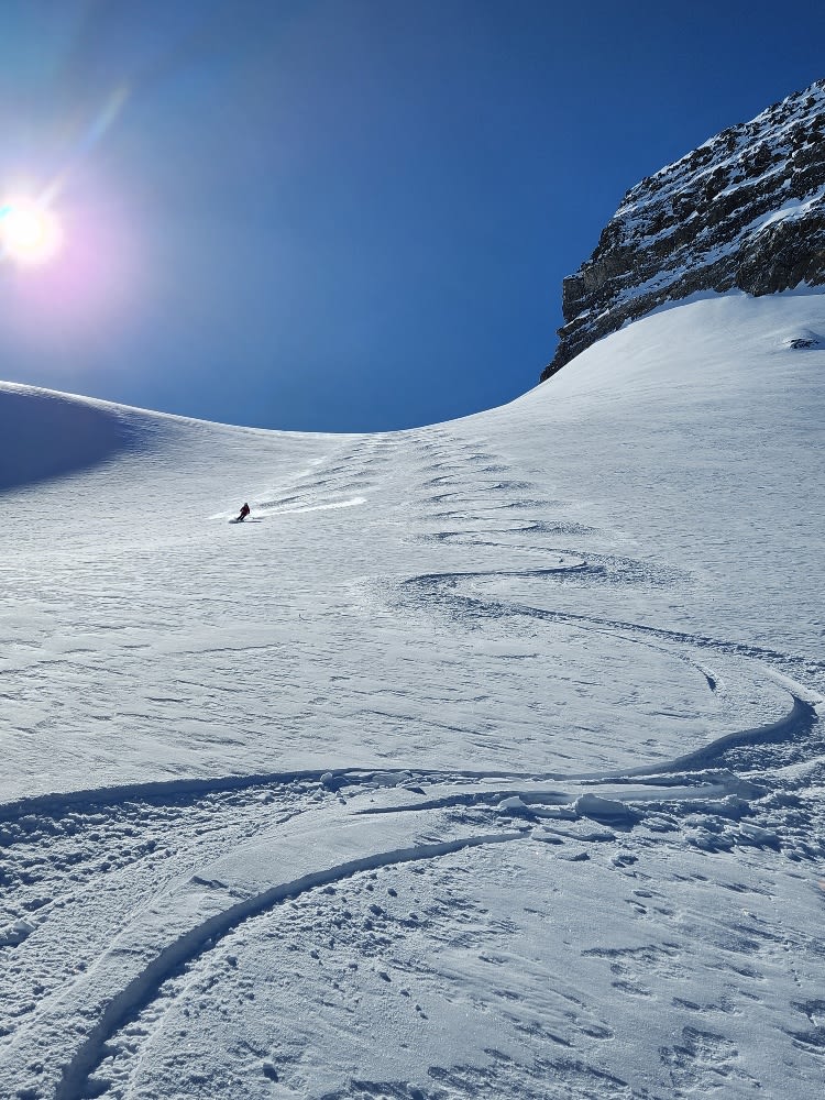 The downhill skiing pitches were good snow, the only good snow we found.