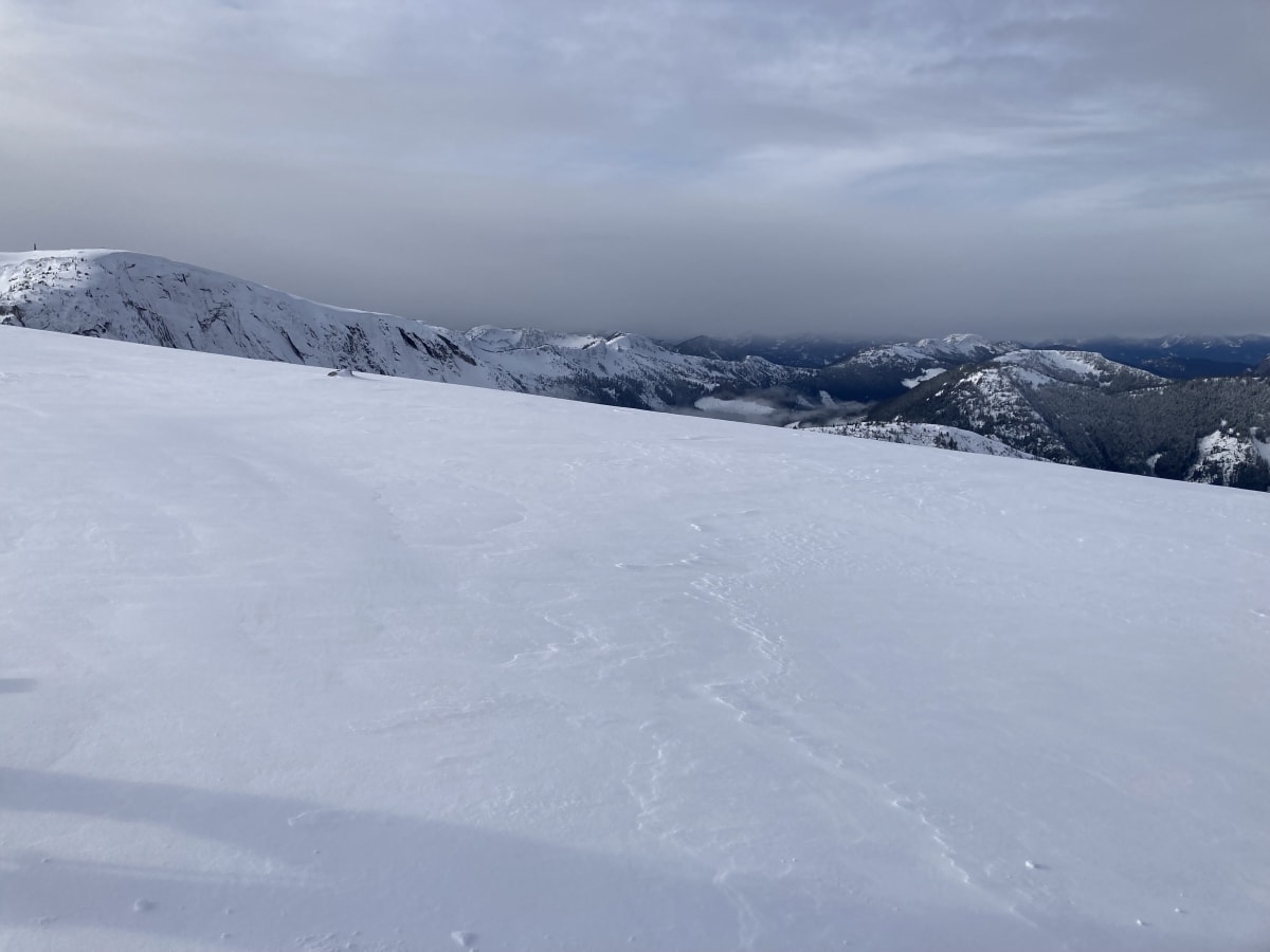 Snow near needle peak/flatiron col.