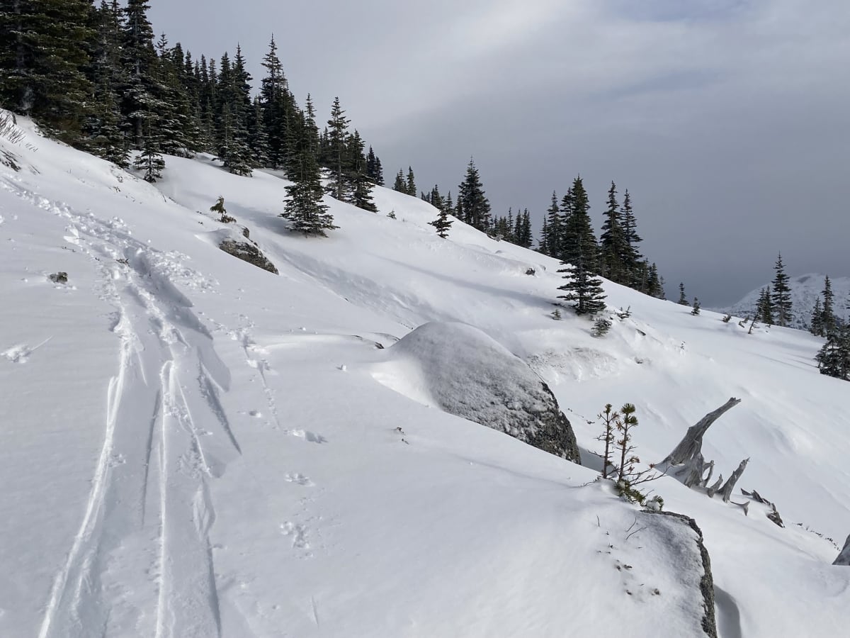 Skin track towards the col. south slope.