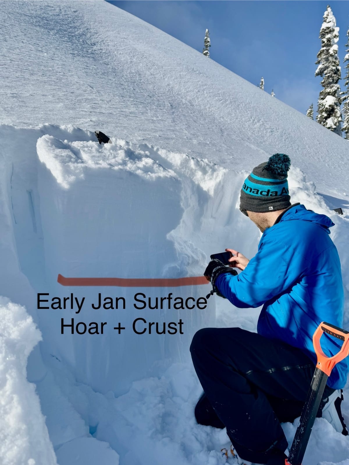 This is right at 2000 m. Not enough slab at this location to produce an avlanche on these layers yet.
