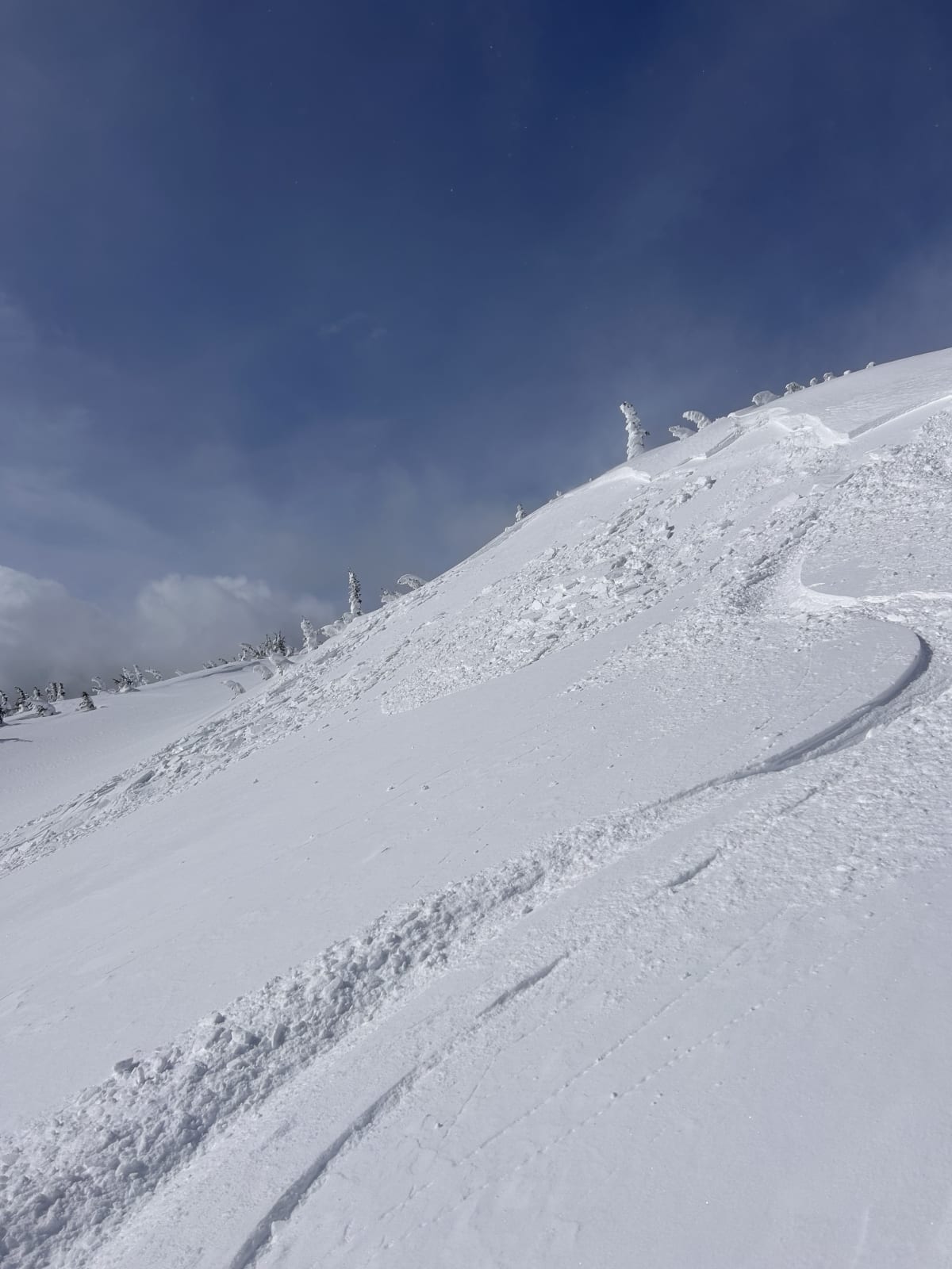 Reactive wind slab on southwest facing slopes at ridge crest. 