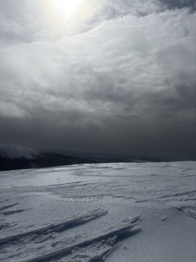 Shiny ice and sled track sastrugi