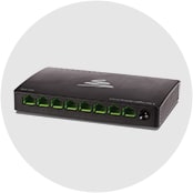 8-port unmanaged switch in black enclosure