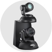 Vaddio RoboTRAK presenter tracking system with RoboSHOT PTZ camera on double decker mount.