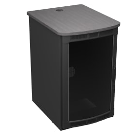 Steel enclosure with laminate top and curved plexi front door