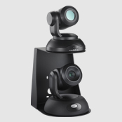 Vaddio RoboTRAK presenter tracking system with RoboSHOT PTZ camera on double decker mount.