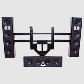 Speaker mounting system with black speakers.
