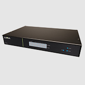 Wired router in black rack mount housing