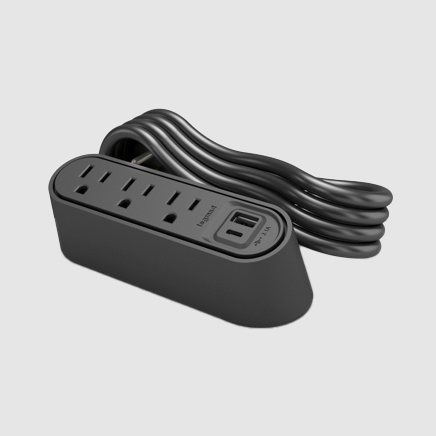Wiremold's Desktop Power Center Slim can be mounted on top or under workstations (3 power outlets with combo USBA&C pictured in Black)