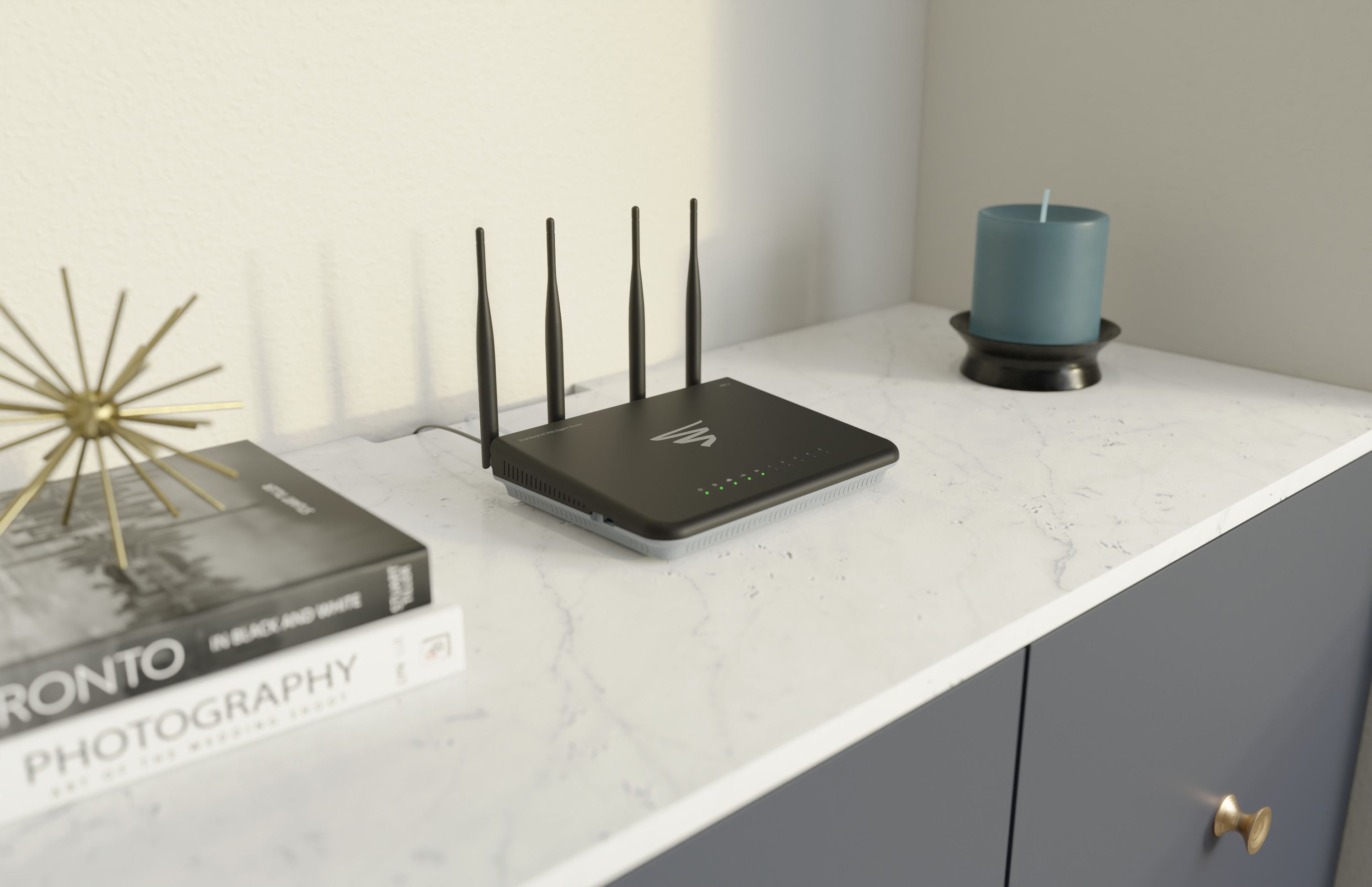 Luxul wireless solution on a cabinet.