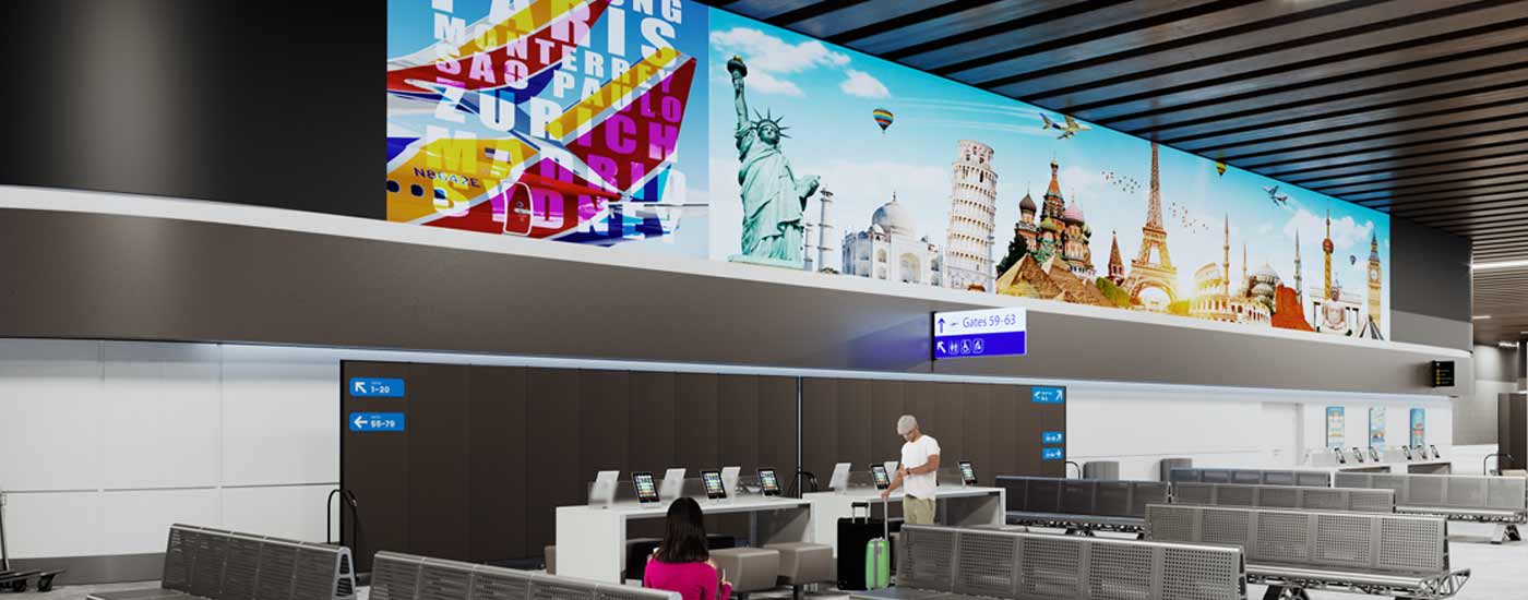 Airport terminal with digital signage