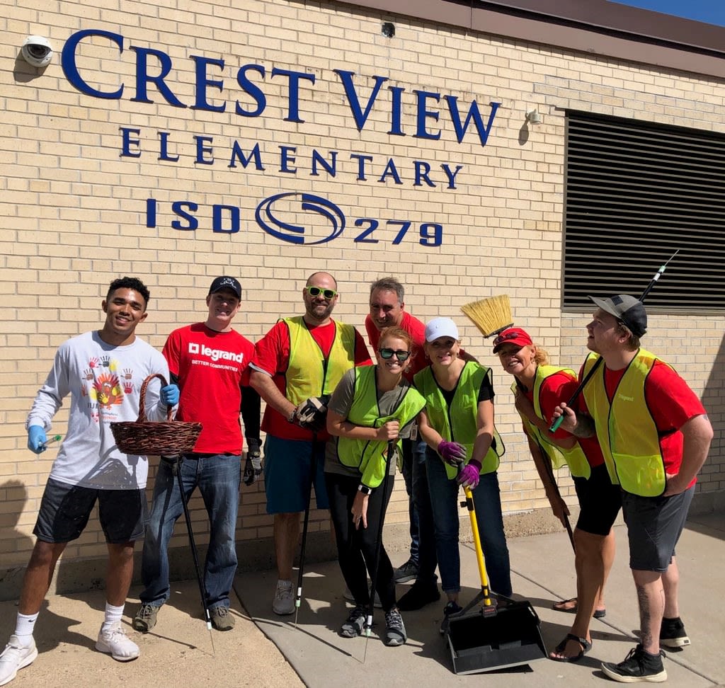 Cleanup volunteers at a local school