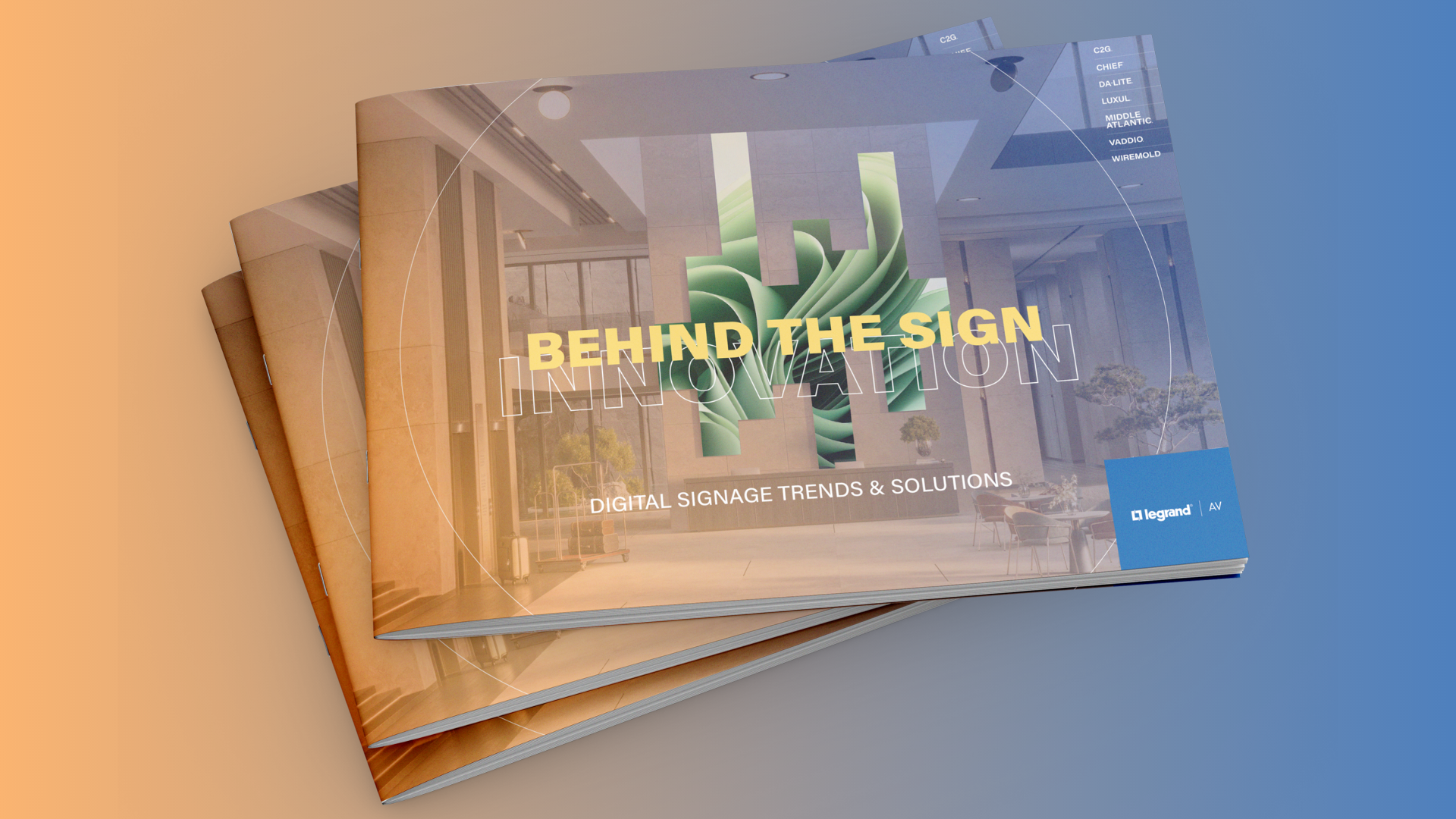 A stack of Legrand | AV's Digital Signage Trends and Solutions eBook