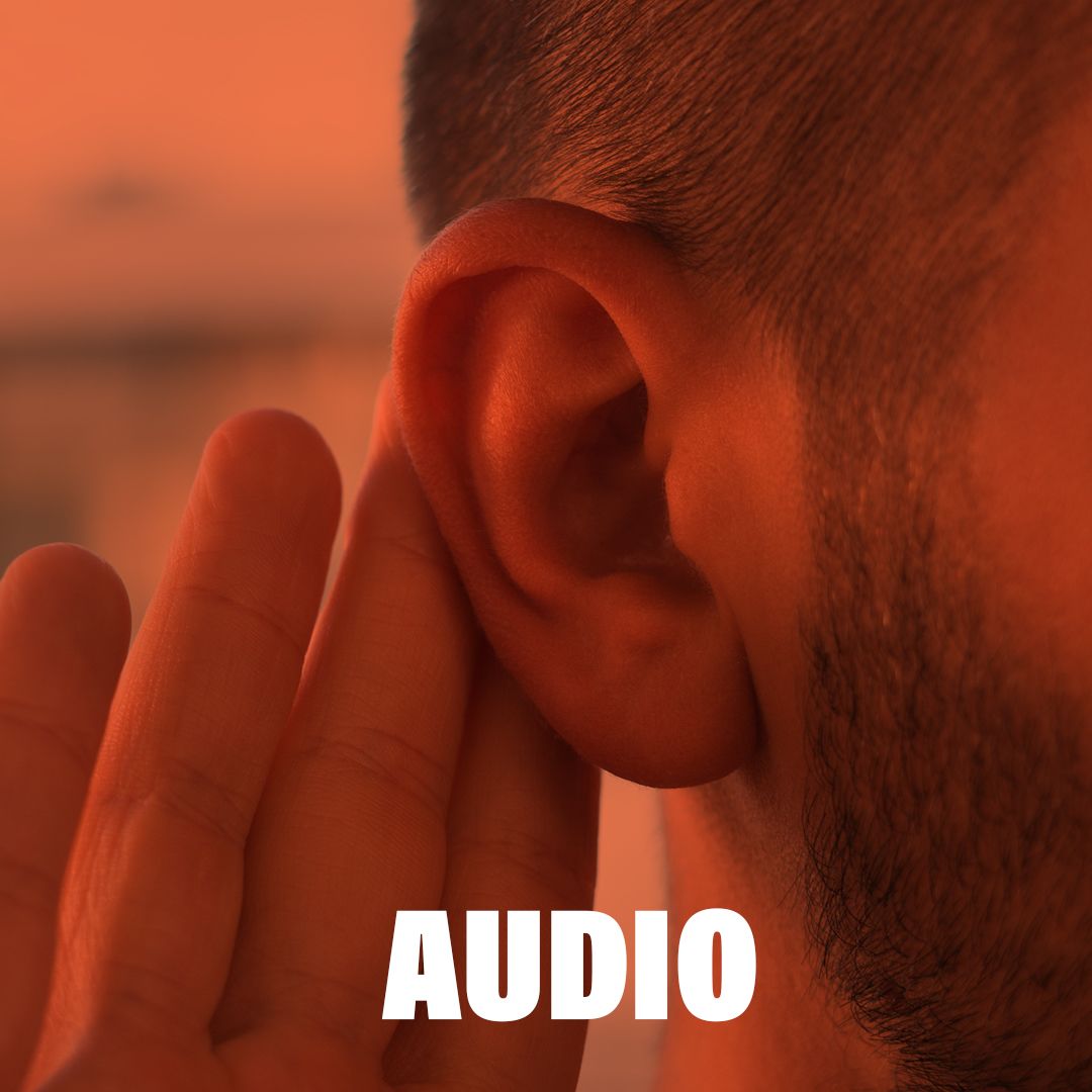 Ear with "Audio" superimposed on it.