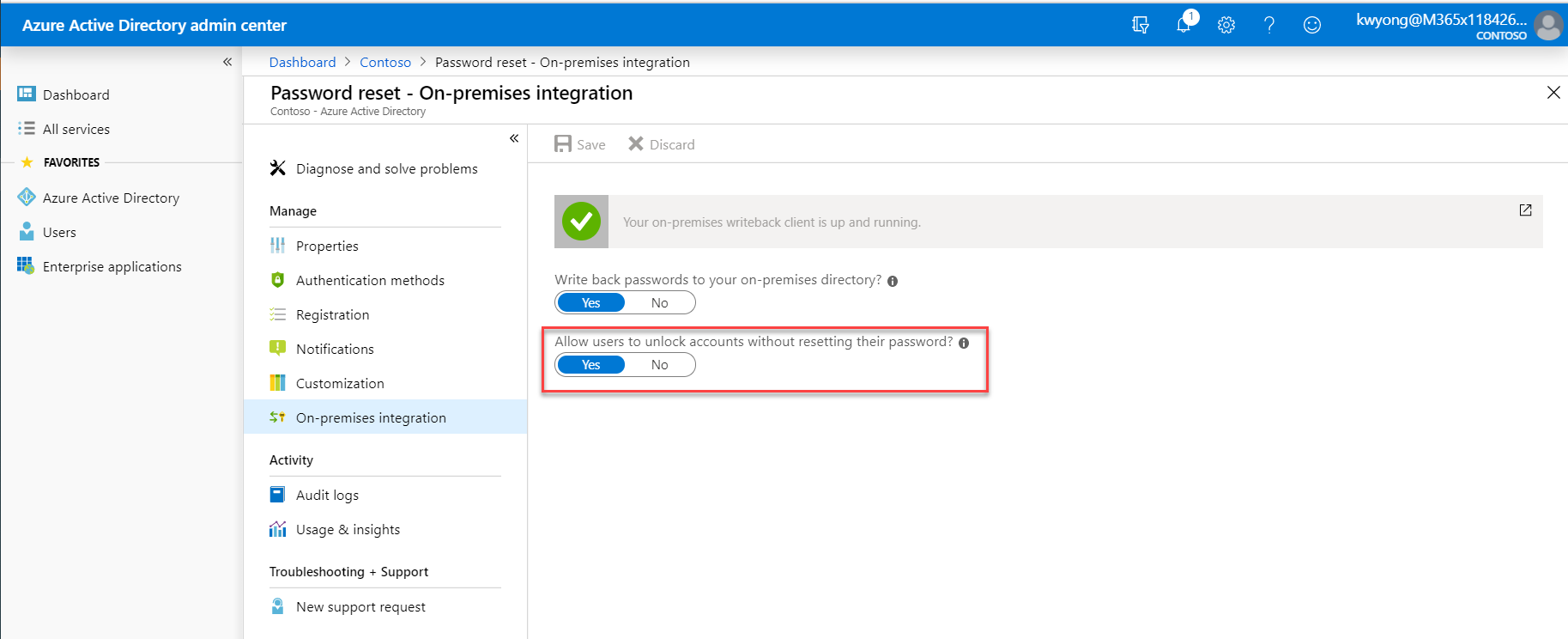 enable self service password reset office 365