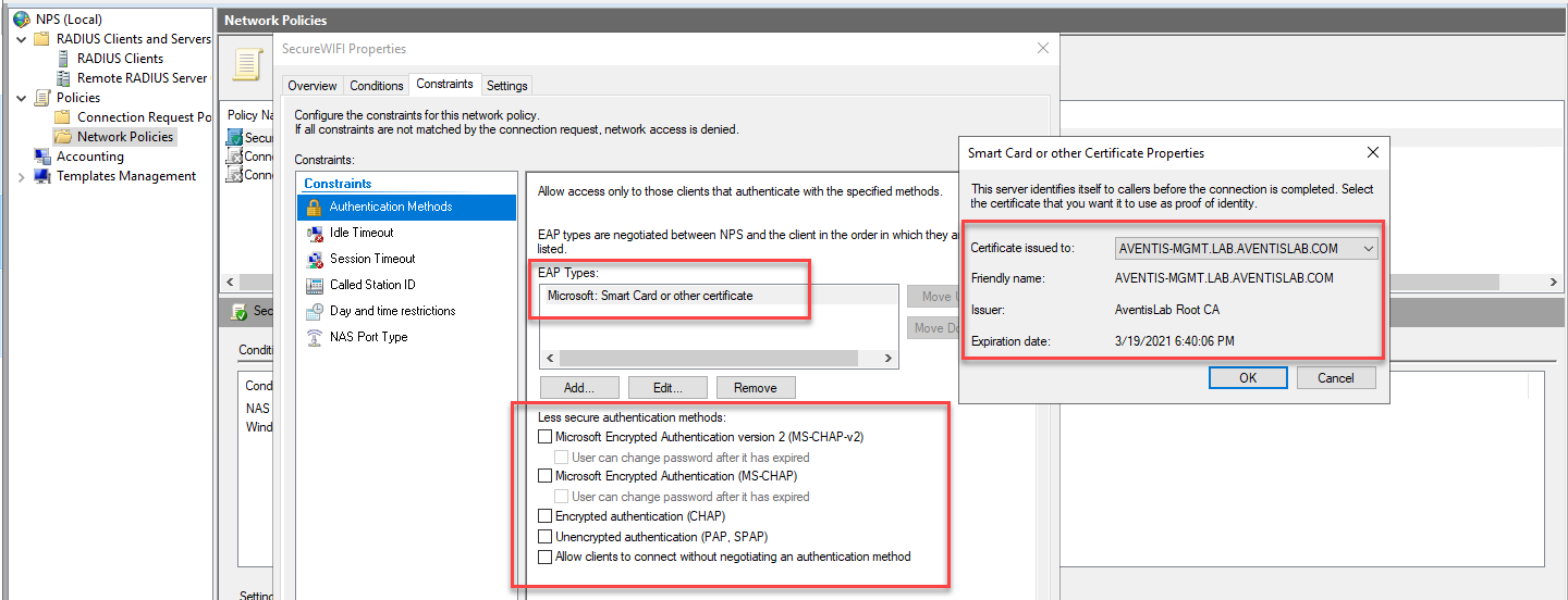 Setup NPS with EAPTLS for Aruba WIFI AventisTech