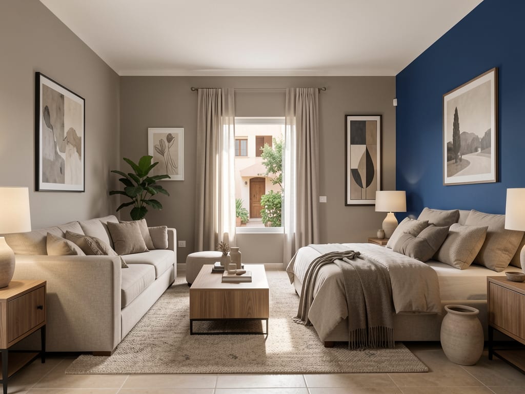 Salon greige neutre élégant — appartement casablanca