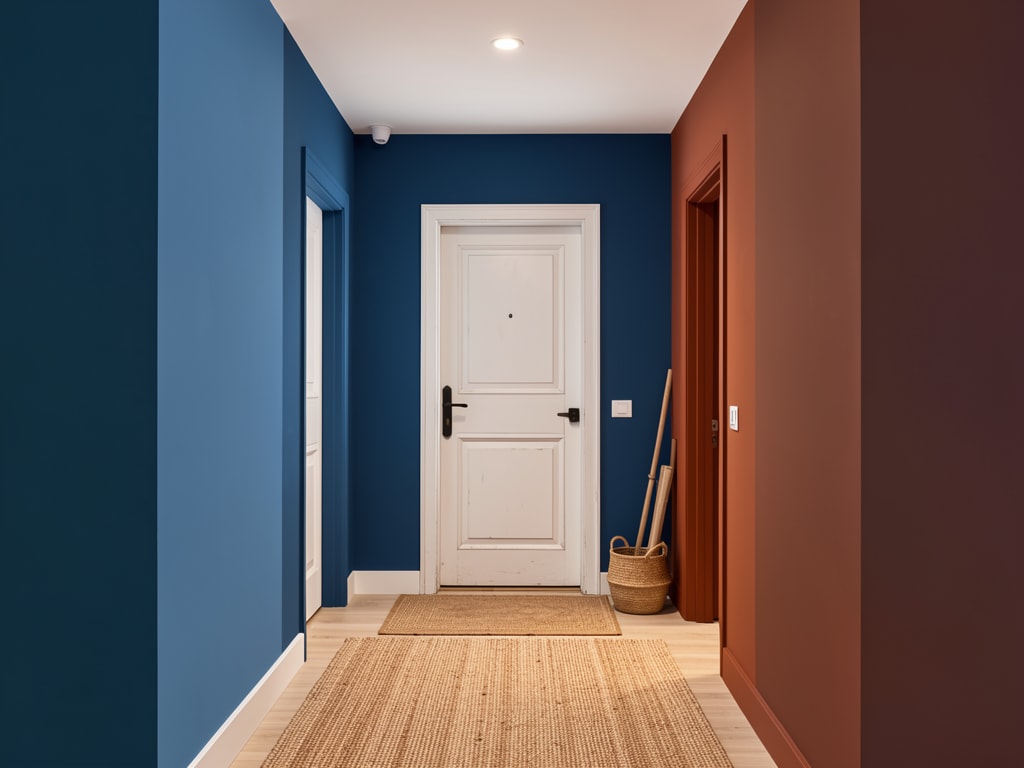 Entrée mur accent bleu pétrole — appartement rabat