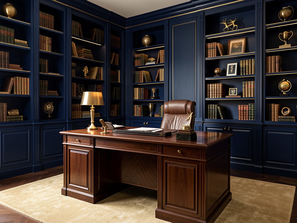 Bureau bleu pétrole élégant — espace travail maroc