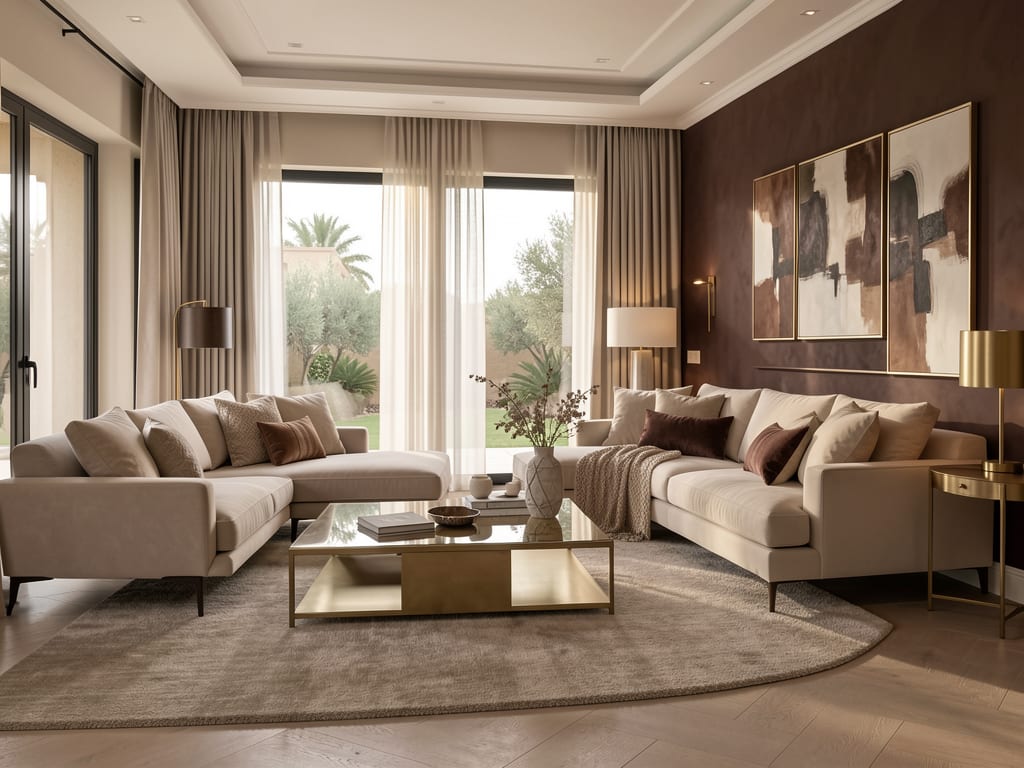 Salon brun chocolat chaud — villa maroc