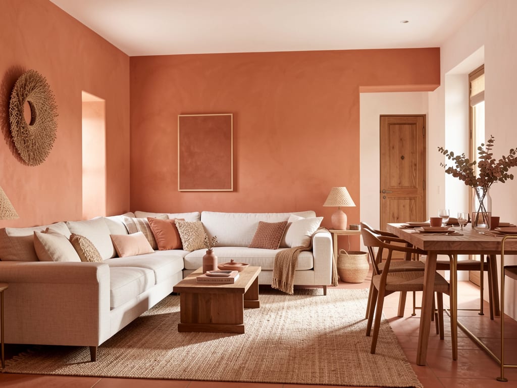 Salon terracotta élégant — intérieur marocain 2026
