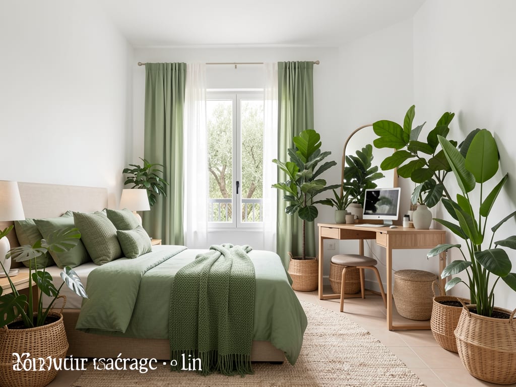 Chambre vert sauge naturel — maison maroc