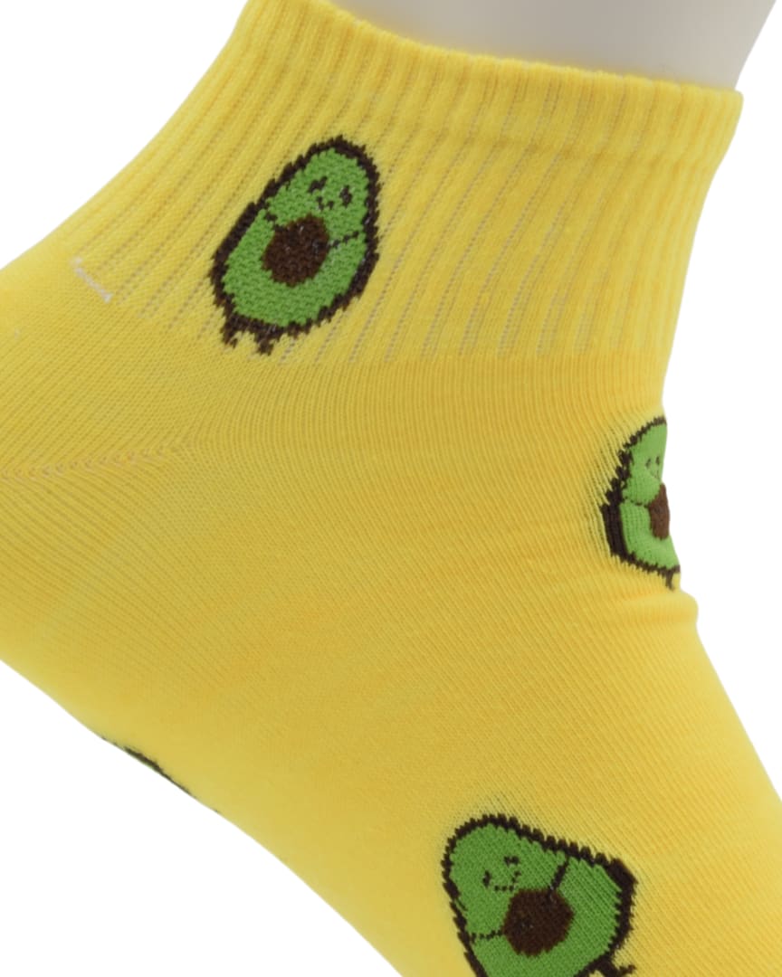 Cute Avocado Ankle Socks – Yellow Fun Fruit Design thumbnail 2
