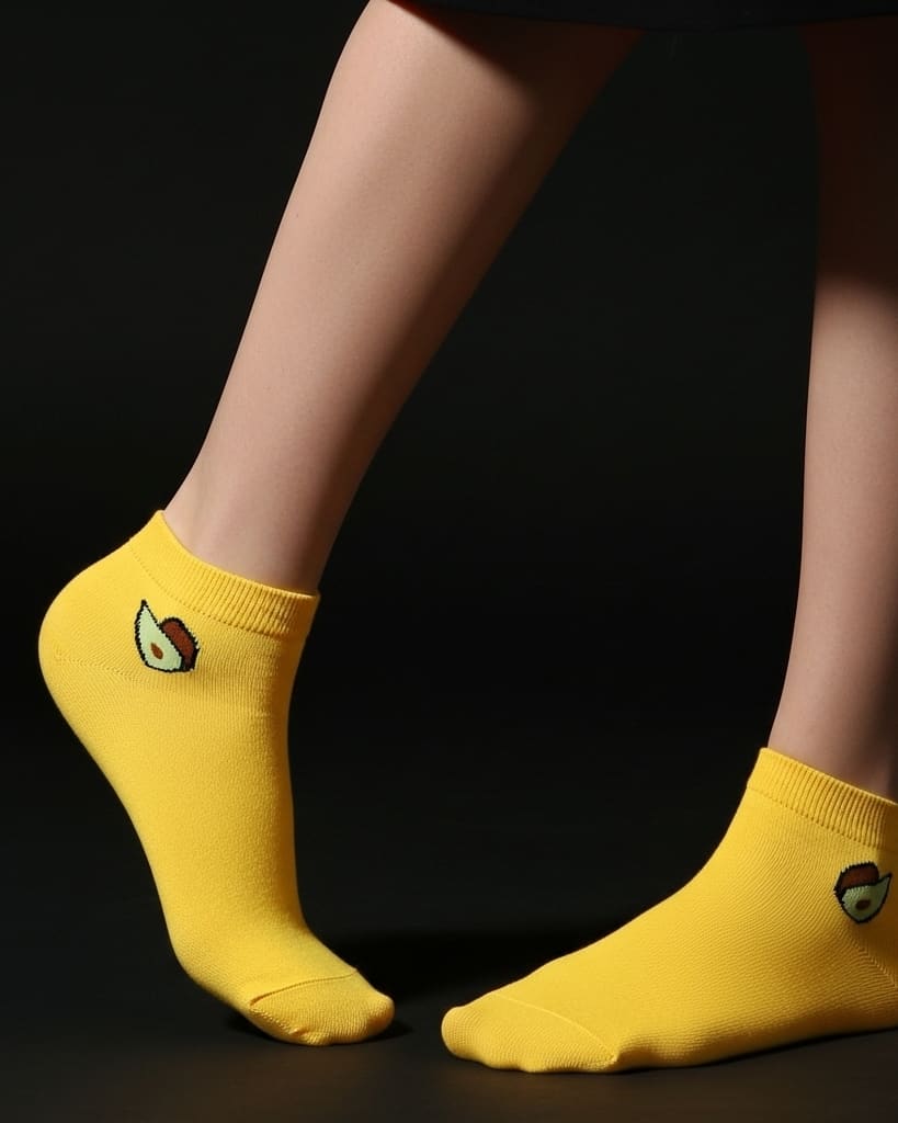 Yellow Ankle Socks with Avocado Design thumbnail 4