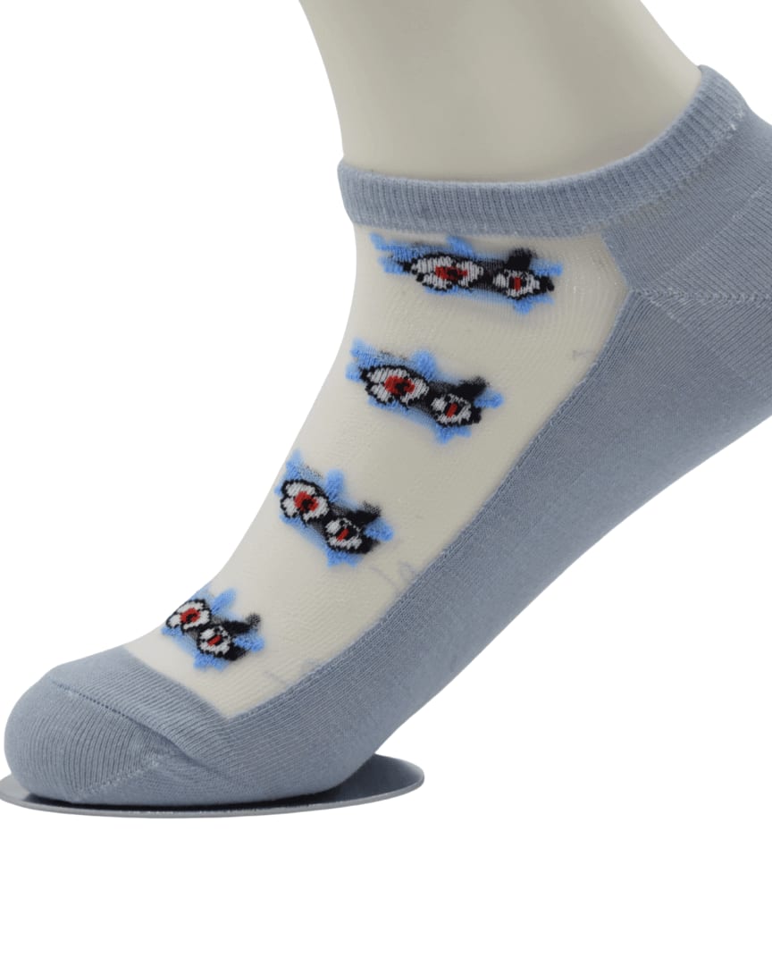 Sky Blue Sheer Ankle Socks with Floral Embroidery thumbnail 1